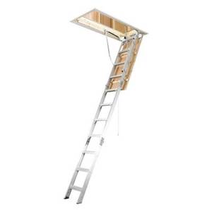 lot 421 image: Werner Aluminum Attic Ladder 22 Wide 375 lb capacity, AH2210 - NEW Unclaimed Freight.