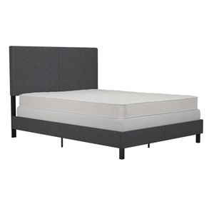 lot 428 image: Desert Fields Janford Upholstered Bed, Full, Gray Linen - Damaged Carton. Pieces appear to be present and in nice condition.