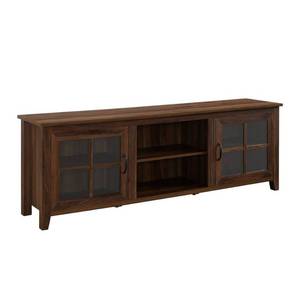 lot 431 image: Walker Edison 70 Farmhouse Wood TV Stand with Glass Doors - Dark Walnut - Opened Carton.