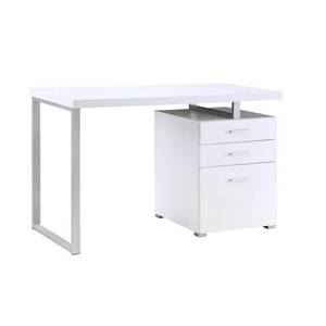 lot 439 image: Coaster Writing Desk with File Drawer and Reversible Set-Up White and Silver - Opened Carton - May have damagedmissing parts.