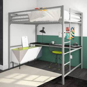 lot 446 image: Elm & Oak Miles Metal Full Loft Bed With Desk, Silver, 4308429 - Open Carton - May have damagedmissing parts.