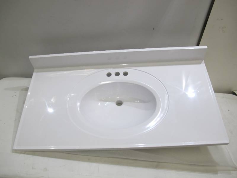 Design House Premium Cultured Marble Vanity Top 43 x 22 Solid White with Solid White Basin and 4 in. Faucet Spread