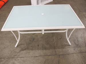 Outdoor Rectangular Tempered GlassMetal Table with Umbrella Hole