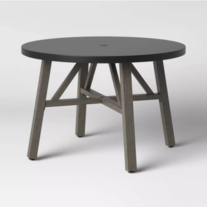 Faux Wood 4 Person Round Patio Dining Table with Faux Concrete Tabletop - Smith & Hawken