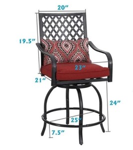 NEW PHI VILLA Patio Bar Outdoor Metal Barstool with Swivel and Cushion