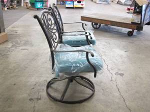 Pair of Matching Blue Cushioned Outdoor Swivel Chairs - NEW