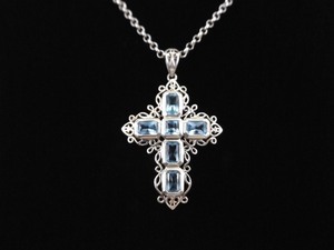 .925 Sterling Silver Topaz Crystal Cross Pendant Necklace