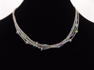 .925 Sterling Silver Multi Strand Turquoise, Peridot, Amethyst, etc. Necklace