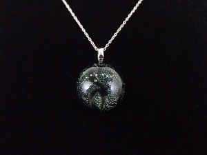 .925 Sterling Silver Green Dichroic Glass Pendant Necklace