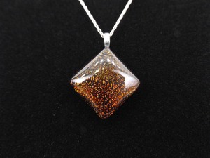 .925 Sterling Silver Orange Dichroic Glass Pendant Necklace