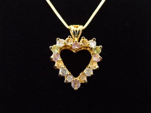 .925 Sterling Silver Multi Colored Crystal Heart Vermeil Pendant Necklace