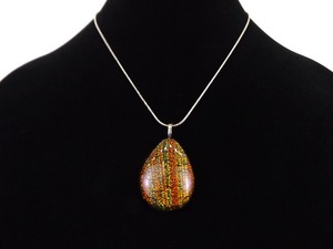 .925 Sterling Silver Earth Tone Dichroic Glass Pendant Necklace