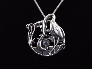 .925 Sterling Silver Flamingo Moonstone Pendant Necklace