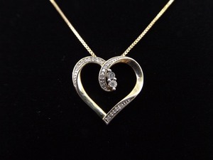 .925 Sterling Silver Diamond Heart Vermeil Pendant Necklace