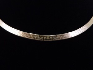 .925 Sterling Silver Wide Greek Key Etched Herring Bone Vermeil Necklace