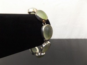 .925 Sterling Silver Green Ocean Glass Cabochon Bracelet