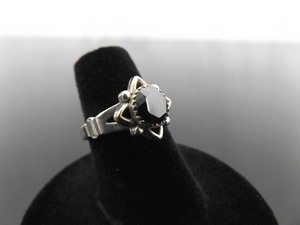 .925 Sterling Silver Faceted Black Onyx Ring Size 6