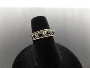 .925 Sterling Silver Faceted Black Onyx Ring Size 5.75