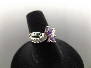.925 Sterling Silver Amethyst Crystal Paw Print Ring Size 7
