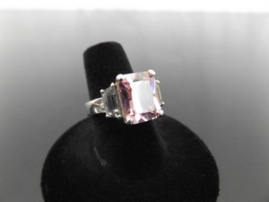 .925 Sterling Silver Princess Cut Pink Sapphire Crystal Ring Size 7