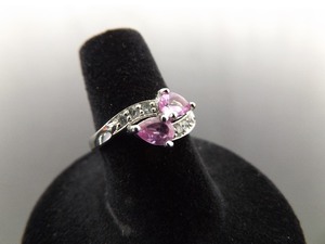 .925 Sterling Silver Pink Sapphire Crystal Ring Size 7