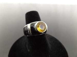 .925 Sterling Silver Faceted Citrine Black Enamel Ring Size 6.75