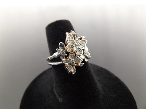 .925 Sterling Silver Gold Accented Crystal Butterfly Ring Size 5.5
