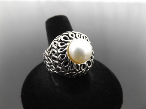 .925 Sterling Silver Lirm Genuine Pearl Ring Size 9