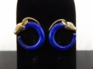 .925 Sterling Silver Blue Enamel Horned Animal Head Post Earrings