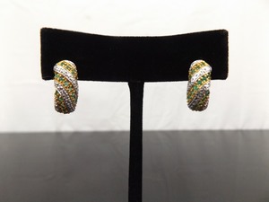 .925 Sterling Silver Diamond Accented Emerald Hinged Hoop Post Clamp Vermeil Earrings