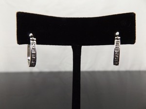 NEW .925 Sterling Silver Diamond Hoop Hook Latch Earrings