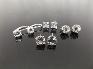 4 Pairs of .925 Sterling Silver Zirconia Post etc. Earrings