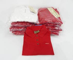 lot 22 image: Lot of 19 Colorado Timberline Authentic Outerwear Red and White Mens Volt Embroidered Knit Polo Shirts - Assorted Sizes
