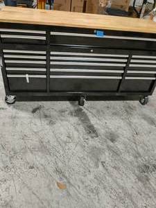 HUSKY 72 in. 18-Drawer Mobile Workbench with Solid Wood Top, Black