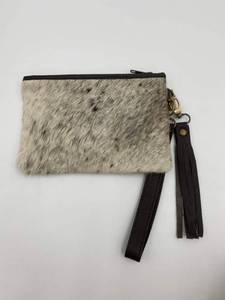 COWHIDE WRISTLET PURSE WITH LEATHER FRINGE KEY CHAIN