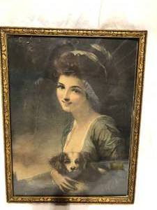lot 3 image: Vintage Picture of Girl Holding Dog