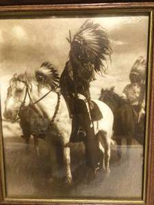 lot 6 image: Vintage Native Americans on Horseback Framed Picture