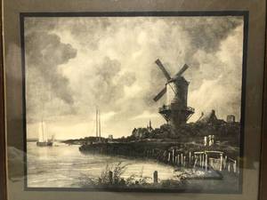 lot 28 image: Vintage Van Ruisdael Old Mill Dutch Picture