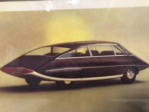 lot 72 image: Vintage Futuristic Car Picture - Brown