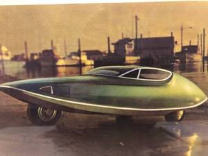 lot 71 image: Vintage Futuristic Car Picture - Green and Silver