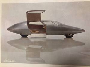 lot 74 image: Vintage Futuristic Car Picture - Gray and White