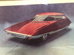 lot 73 image: Vintage Futuristic Car Picture - Red