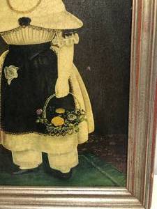 lot 85 image: American Folk Art - Victorian Child with Cat - Oil Transfer