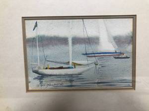 lot 108 image: Sailboats Watercolor by Natalie K. Pfanstiel - 1981