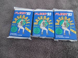 lot 65 image: 65. 3 1993 Fleer Baseball Jumbo Pac...