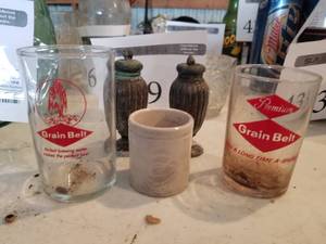 Lot of (5) Vintage Housewares  - Grain Belt Glasses, Urn Table Vases, Ceramic Pot