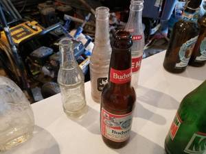 Lot of (4) Vintage Collectible Bottles  - Budweiser Beer, Nehi Soda, Brainerd Minnesota