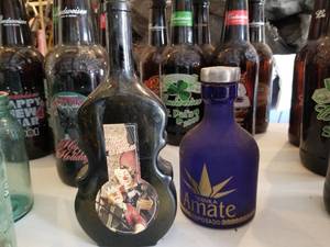 Lot of (2) Vintage Collectible Bottles  - Tequilla Amate, Viva La Musica Guitar Bottle