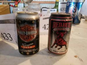 Lot of (2) Vintage Collectible Beer Cans (unopened)  - Harley Davidson, Red Bull Malt Liquor