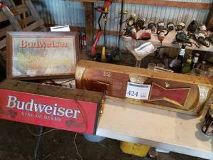 Lot of (3) Vintage Budweiser Collectible Dcor  - Pool Table Lamp, Wall Clock, Wall Mirror